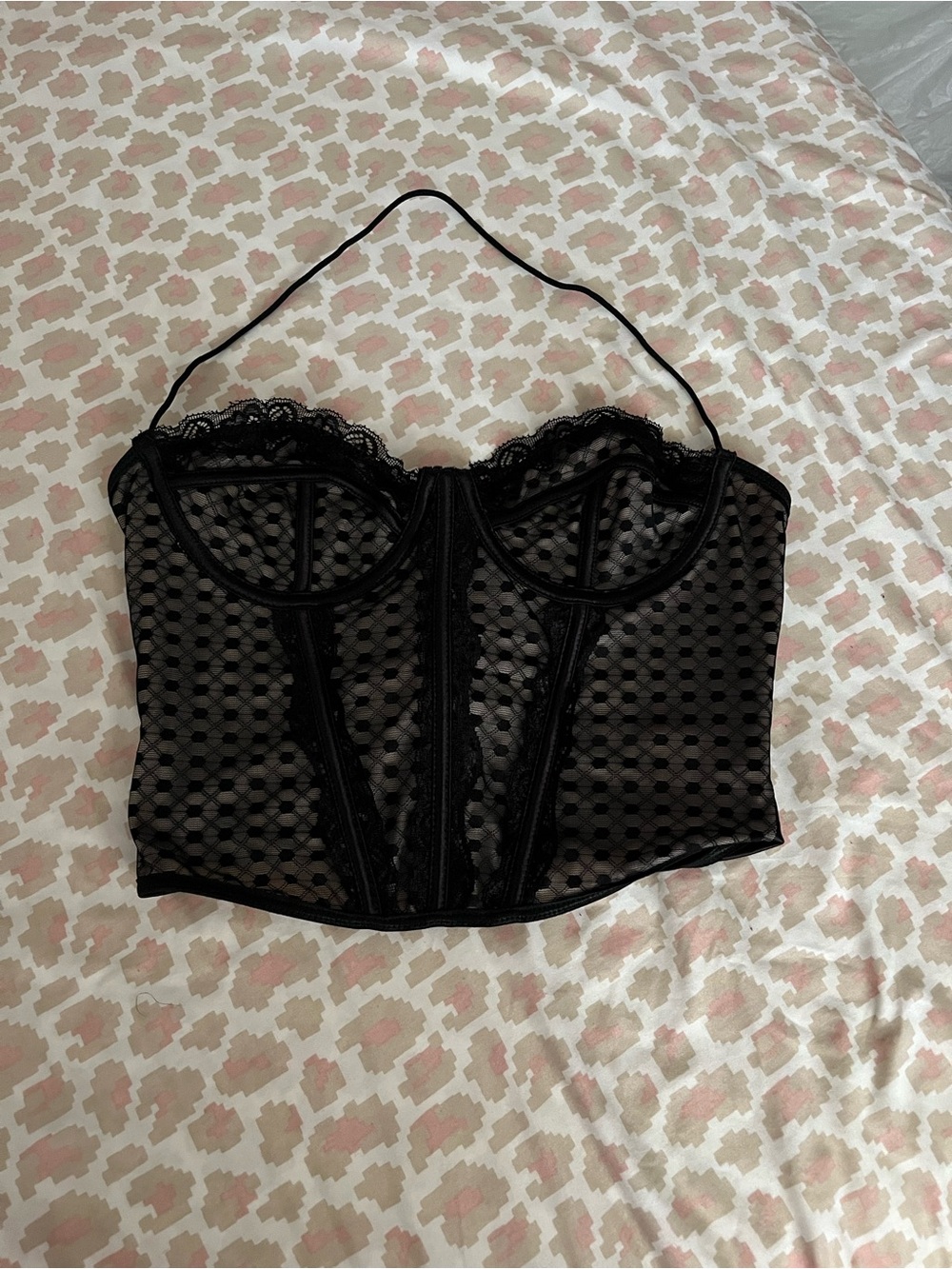 SHEIN Black Mesh Lace Bustier Bodysuit